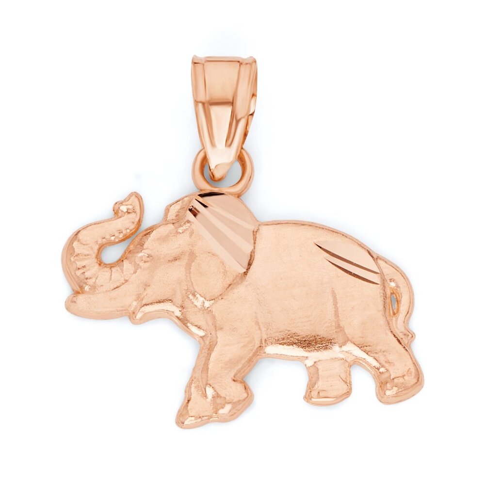 Solid 10k Rose Gold Elephant Pendant - Diamond-Cut Animal Jewelry